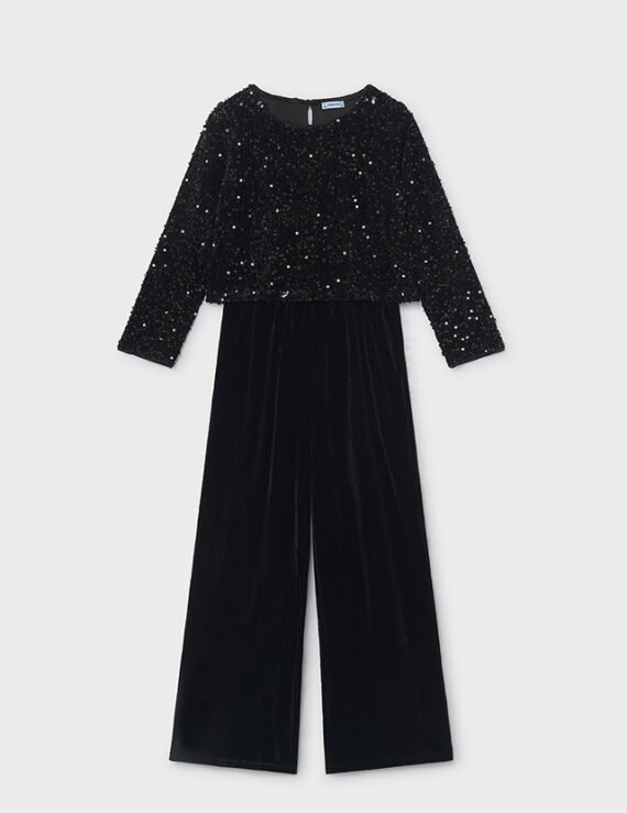 Girls' sequinned velvet jumpsuit