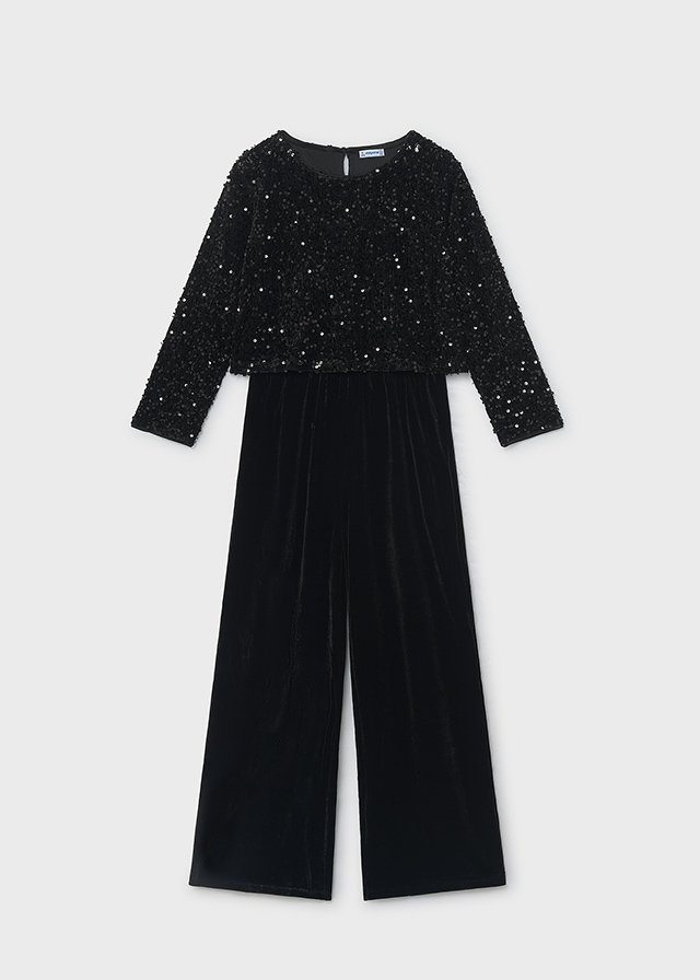 Girls' sequinned velvet jumpsuit