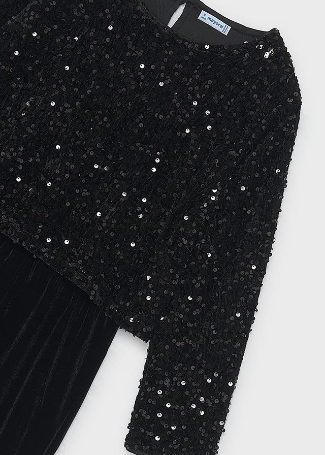 Girls' sequinned velvet jumpsuit