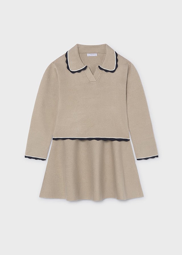 Girls' knitted skirt and polo shirt set