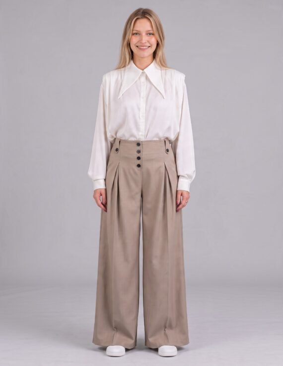 Wide pants buttons front