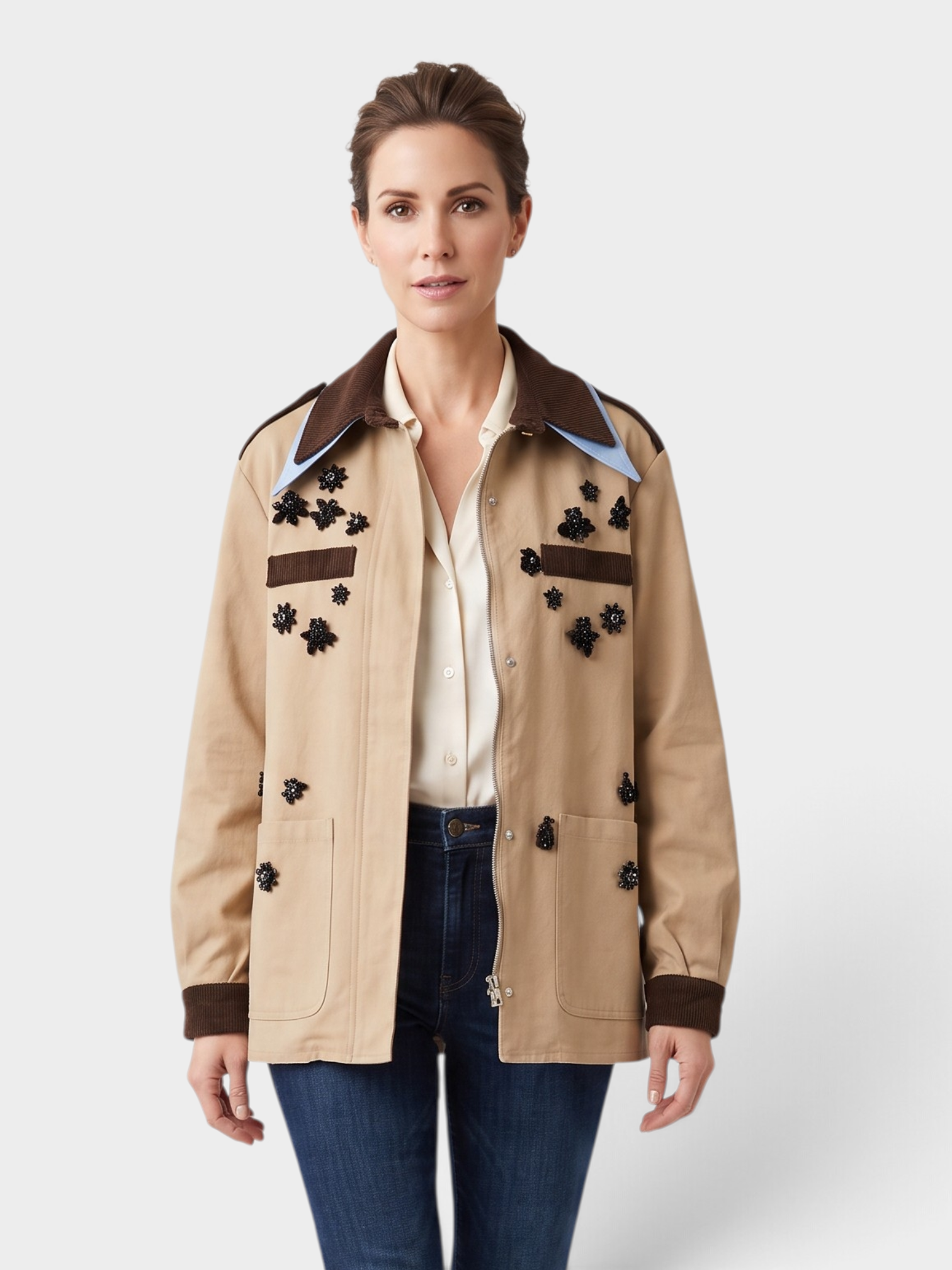 Trench coat with sequins