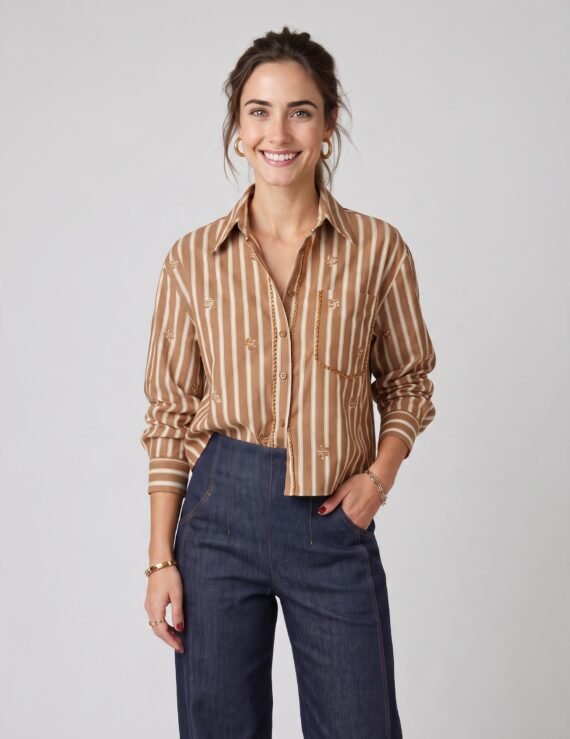 Shirt with stripes and embroidery