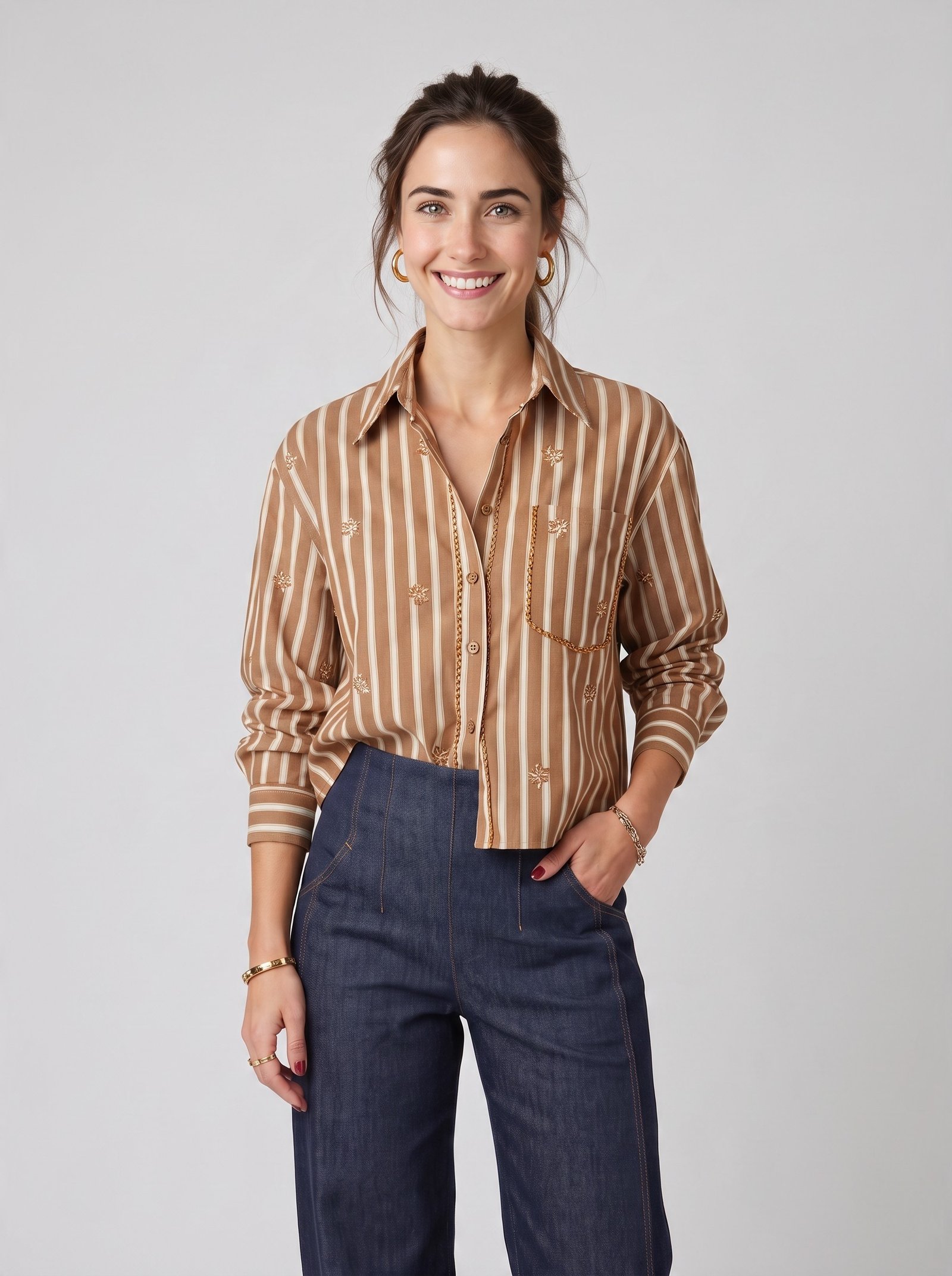 Shirt with stripes and embroidery