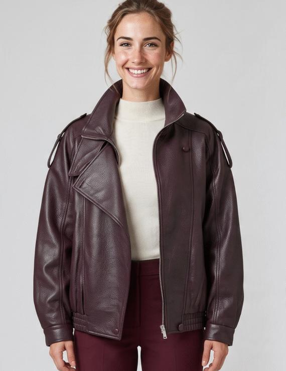 Leather bomber jacket oversize
