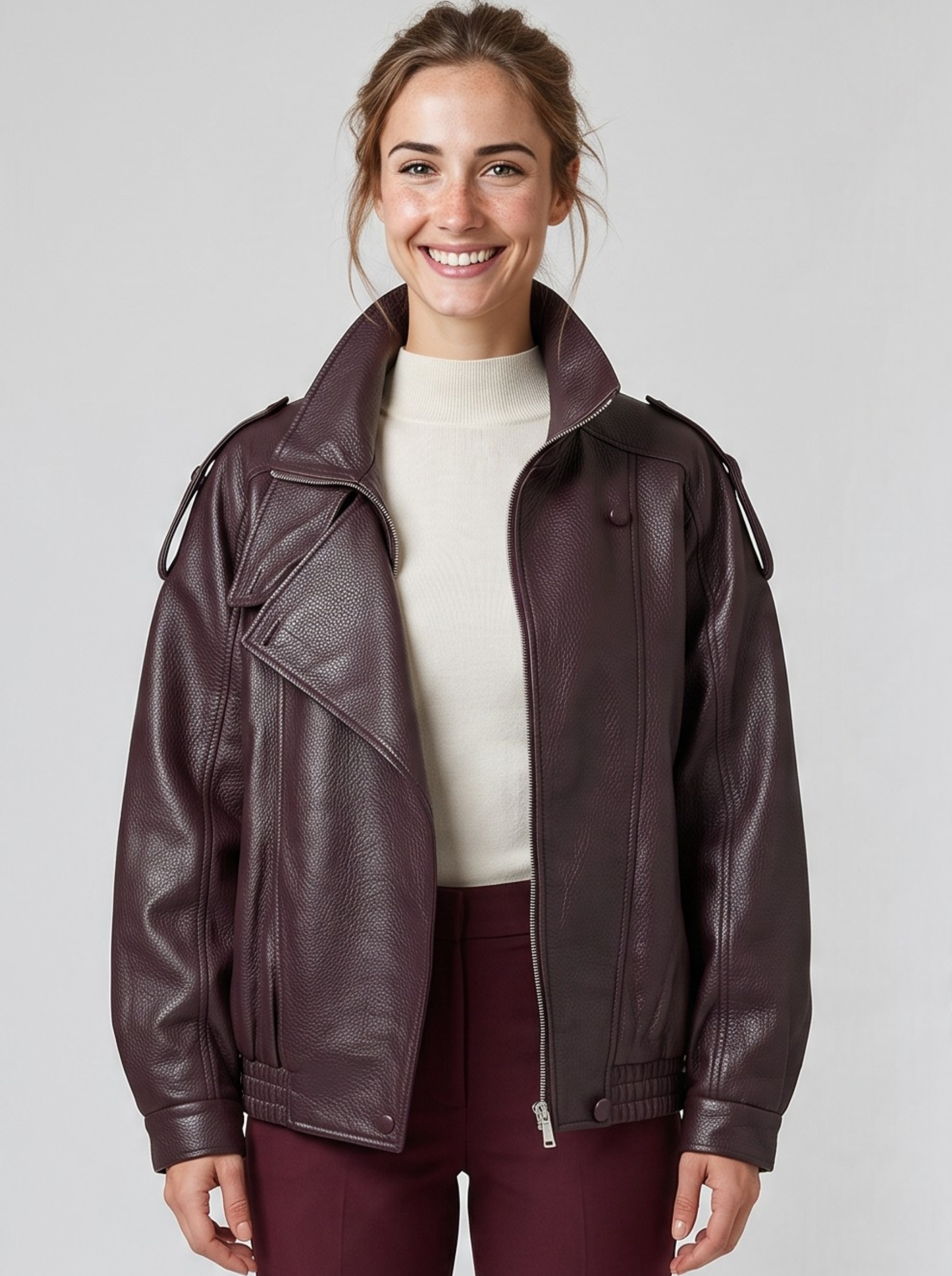 Leather bomber jacket oversize