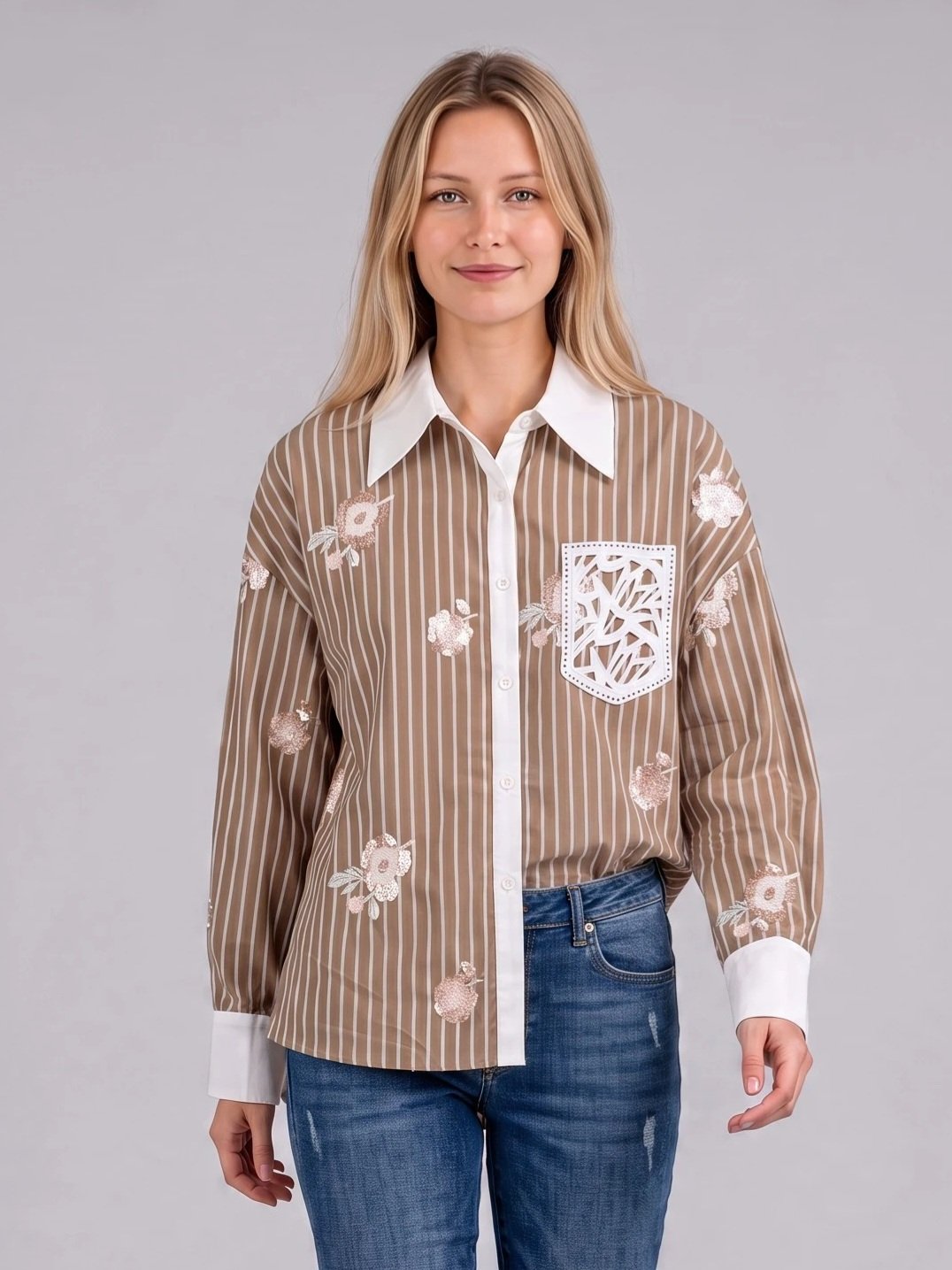 Stripes shirt with sequins