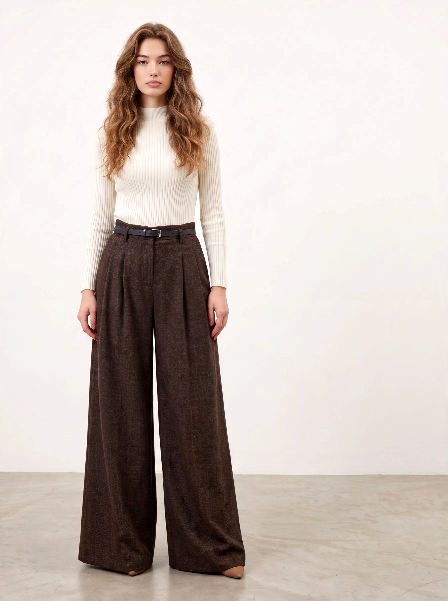 Wide pants with belt