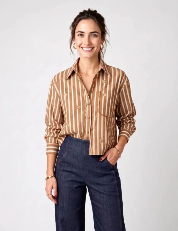 Shirt with stripes and embroidery